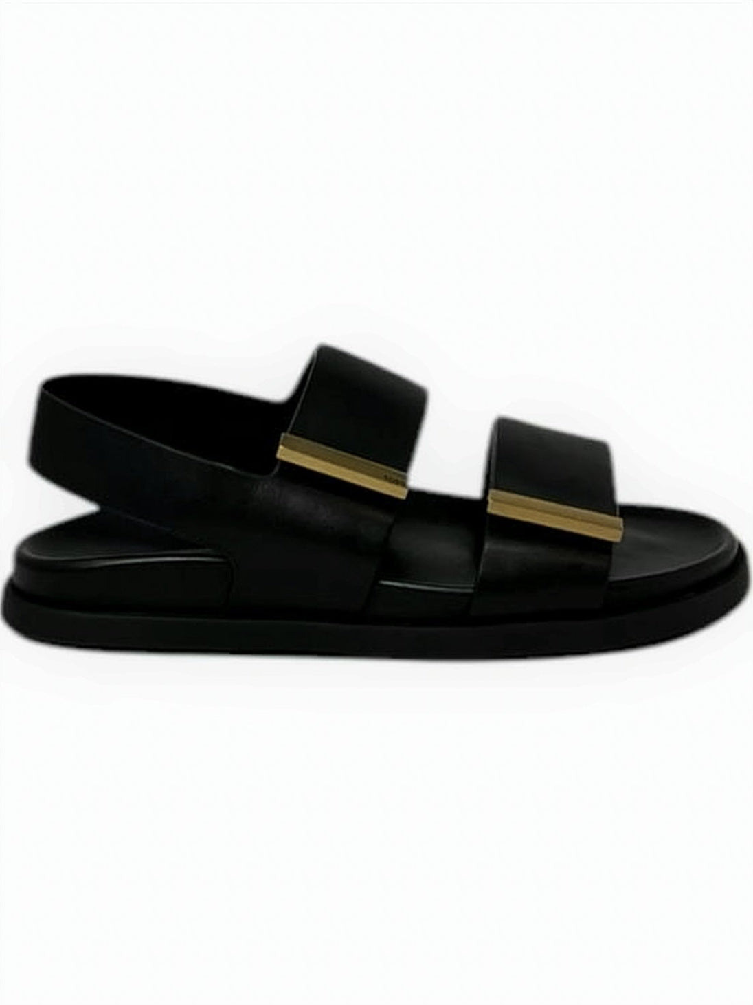 Black Calf Leather Sandals with Gold Accents