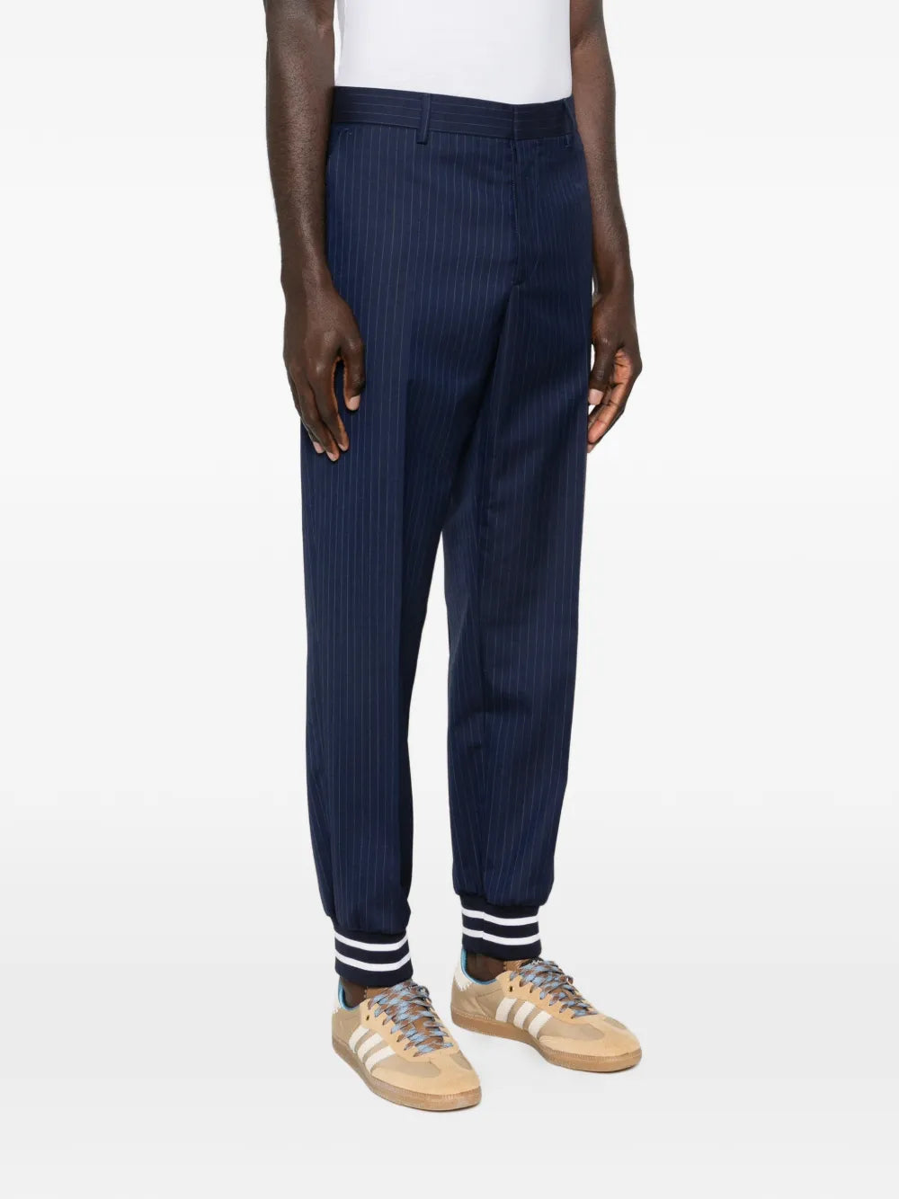 Relaxed Tapered Pants With Pinstripe Design And Elasticated Cuffs