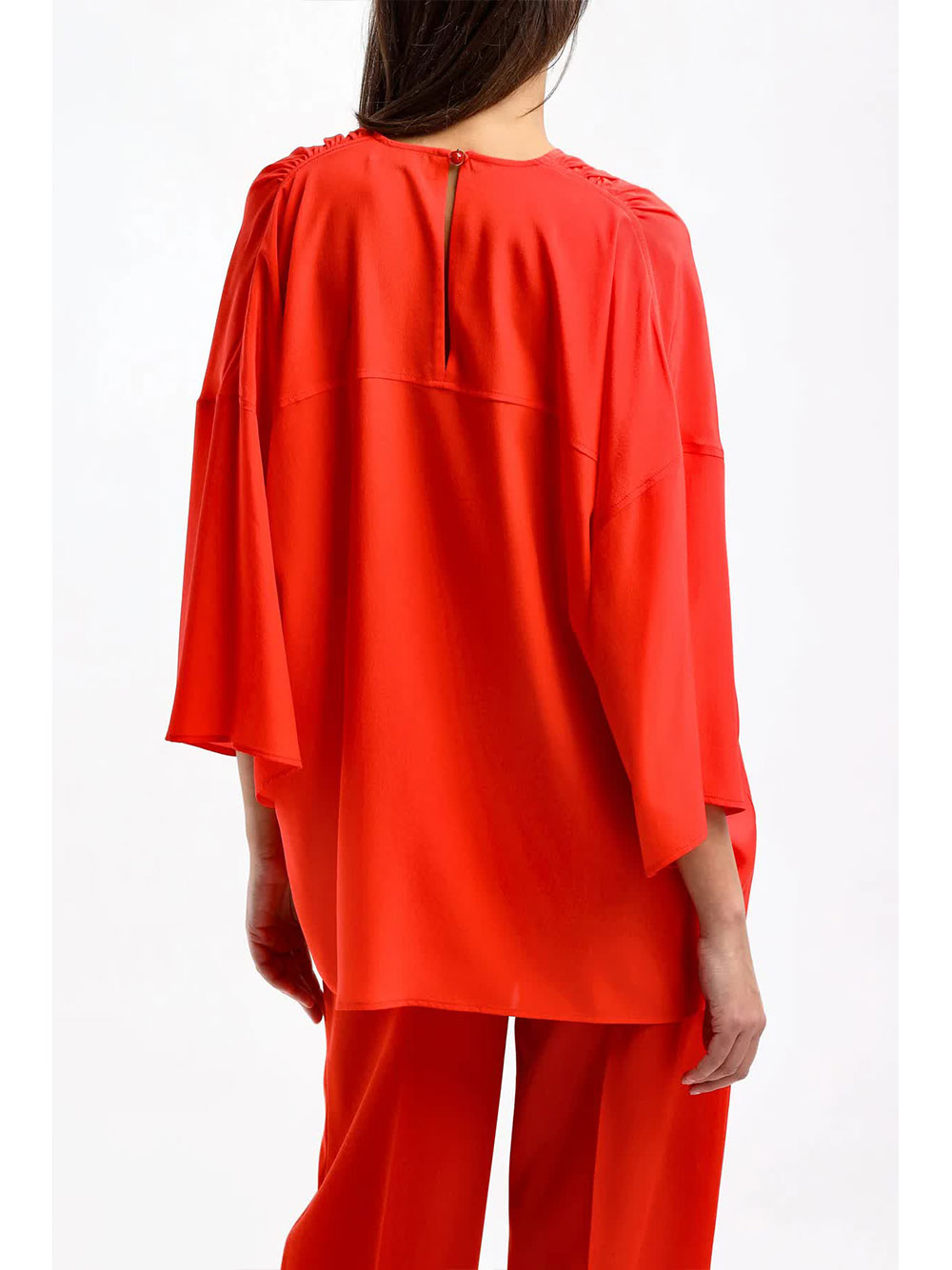 Red Round Neck Fluid Silk Top