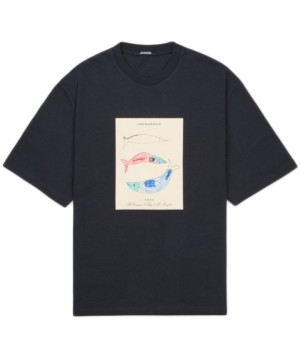 Short-Sleeved Black Cotton T-Shirt With Abstract Graphic Print