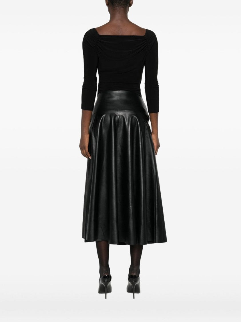 Draped Black Bodysuit Top with Deep V-Neckline