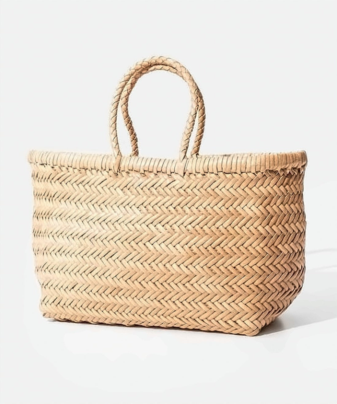 Woven Leather Shoulder Bag with Herringbone Texture