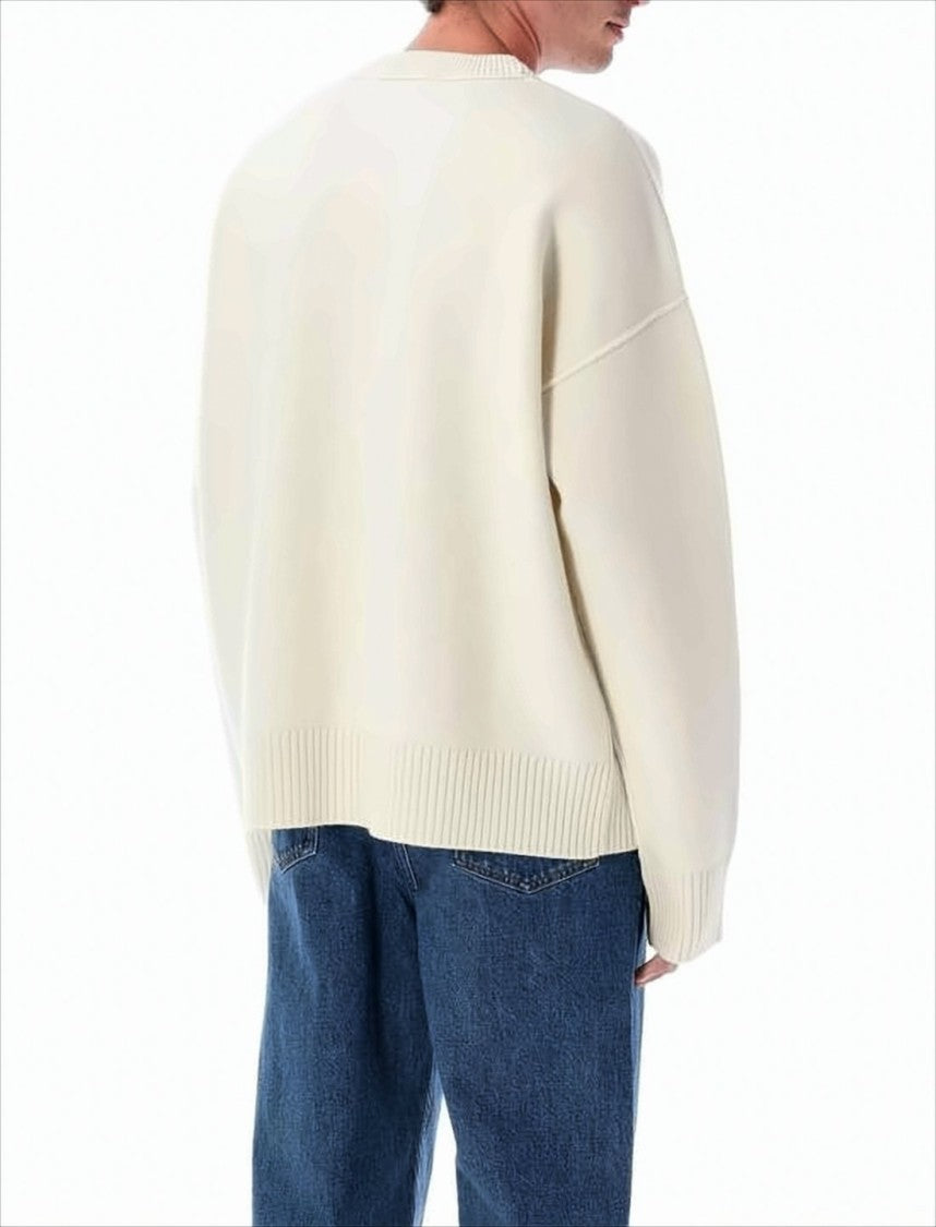 Relaxed Fit Off-White Wool Sweater With Signature Heart