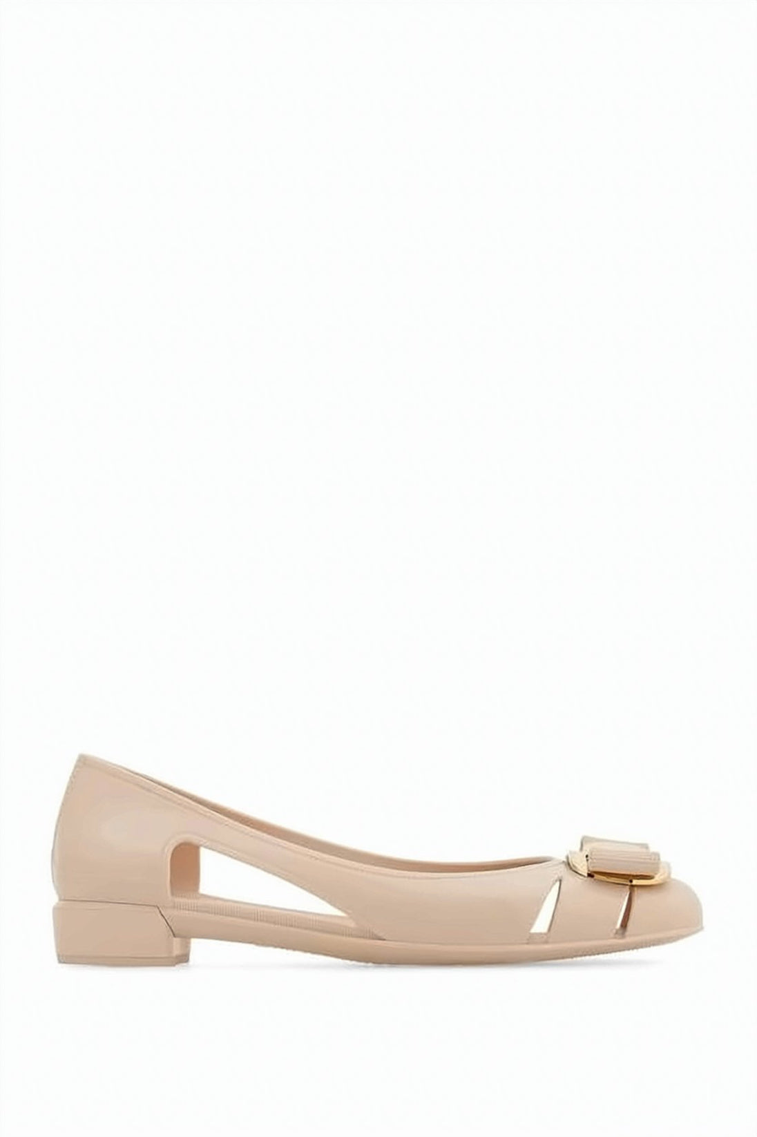 Rubber Flat Shoes with Cut-Out Details and Bow Accent