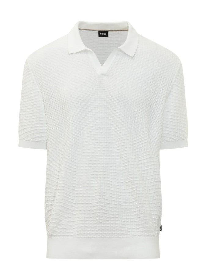 White Natalo Textured Knit Polo Shirt