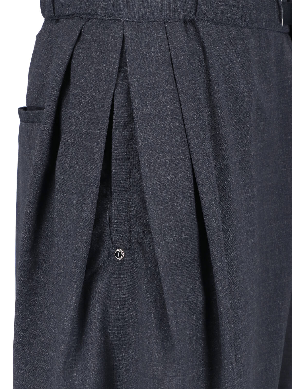 Black Relaxed Fit Pleated Textured Trousers