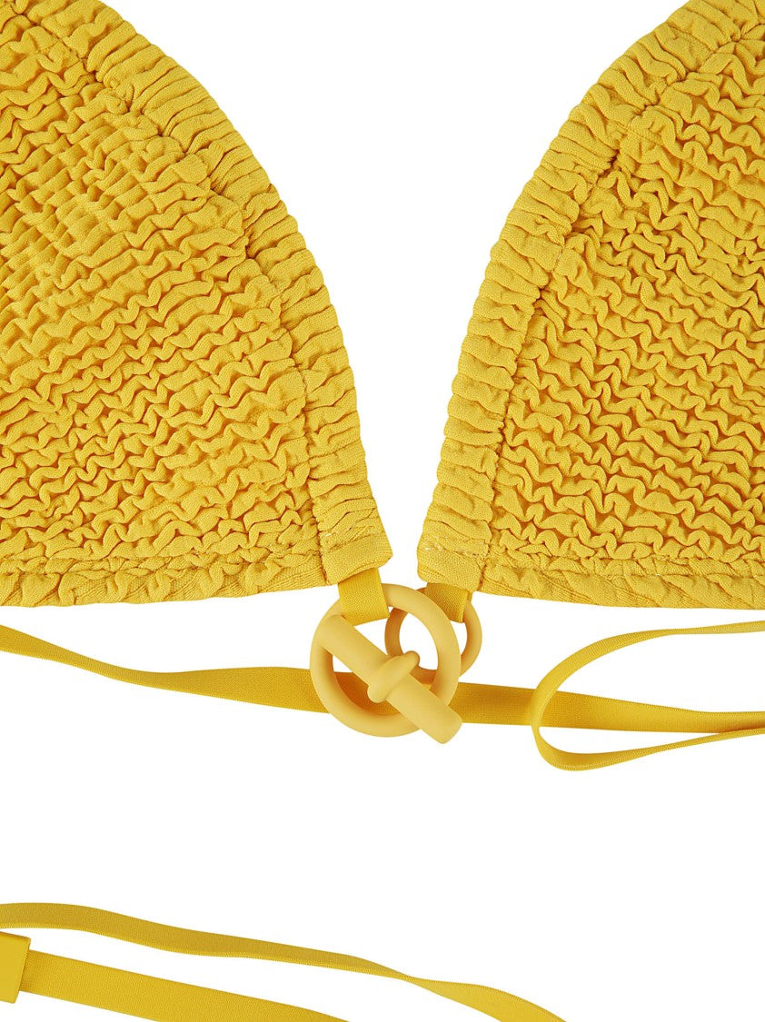 Textured Triangle Bikini Top With Gathered Fabric