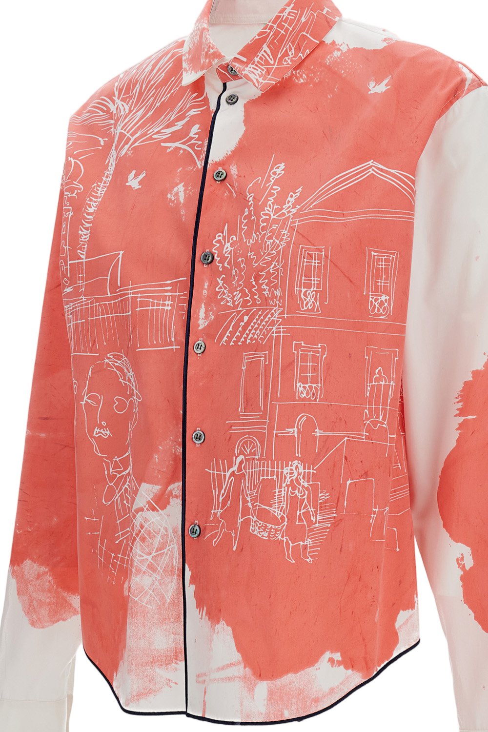 Artistic Cropped Cotton Shirt with Pointed Collar and Buttoned Cuffs