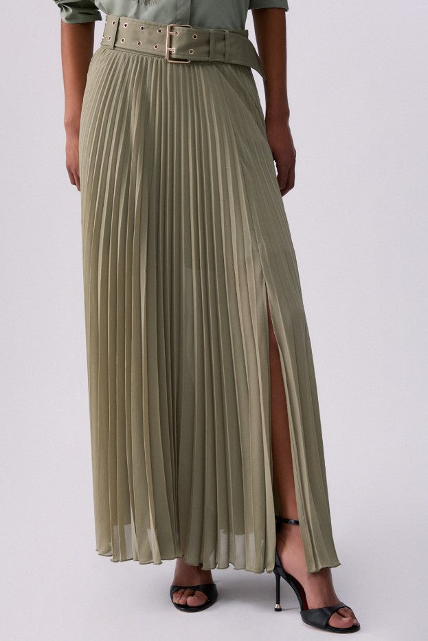 Long Gabardine Pleated Skirt