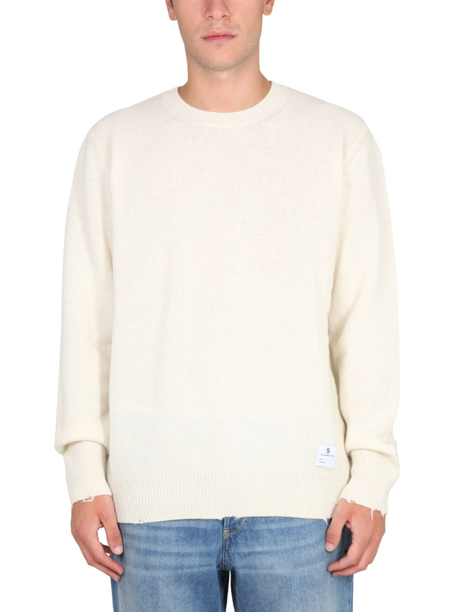 Ribbed Collar Sweater With Cross-Neck Detail