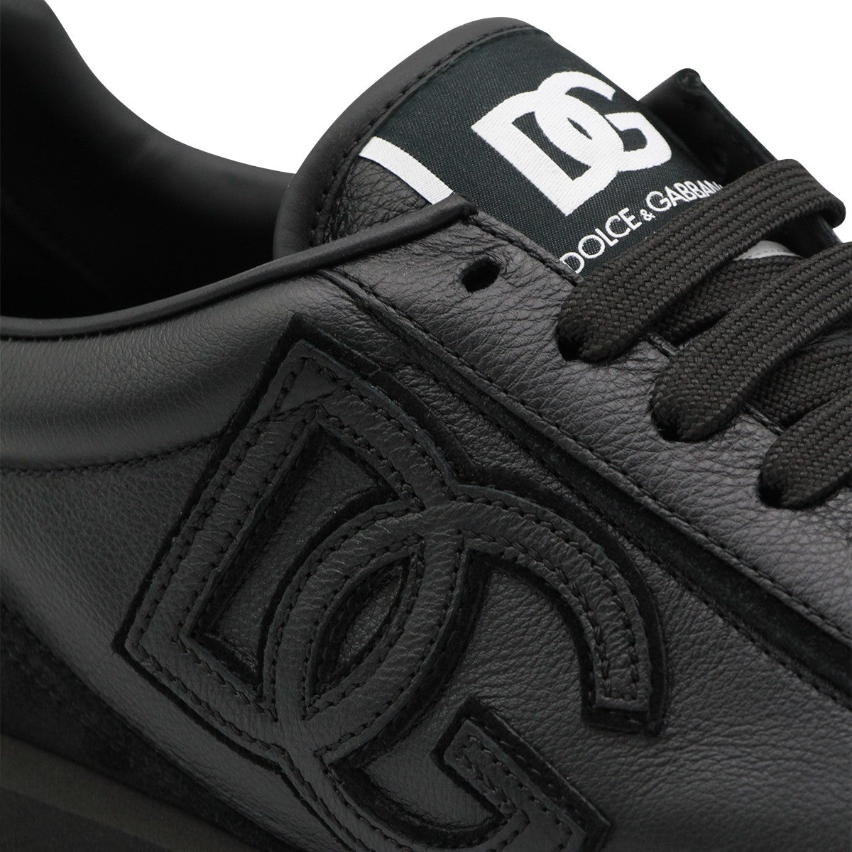 Monochromatic Black Sneakers with Leather