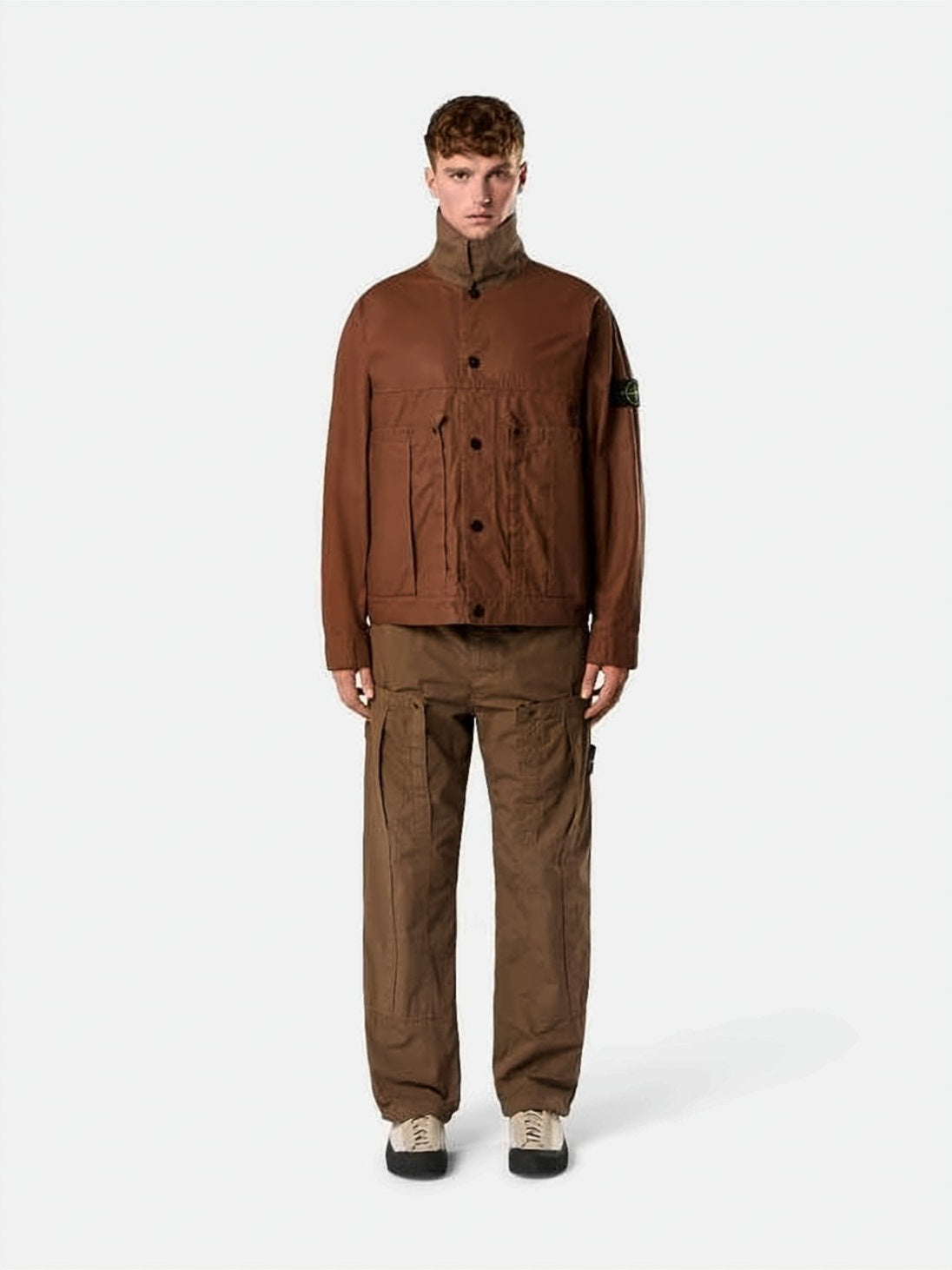 Boxy Brown Jacket With Classic Collar And Utility Pockets