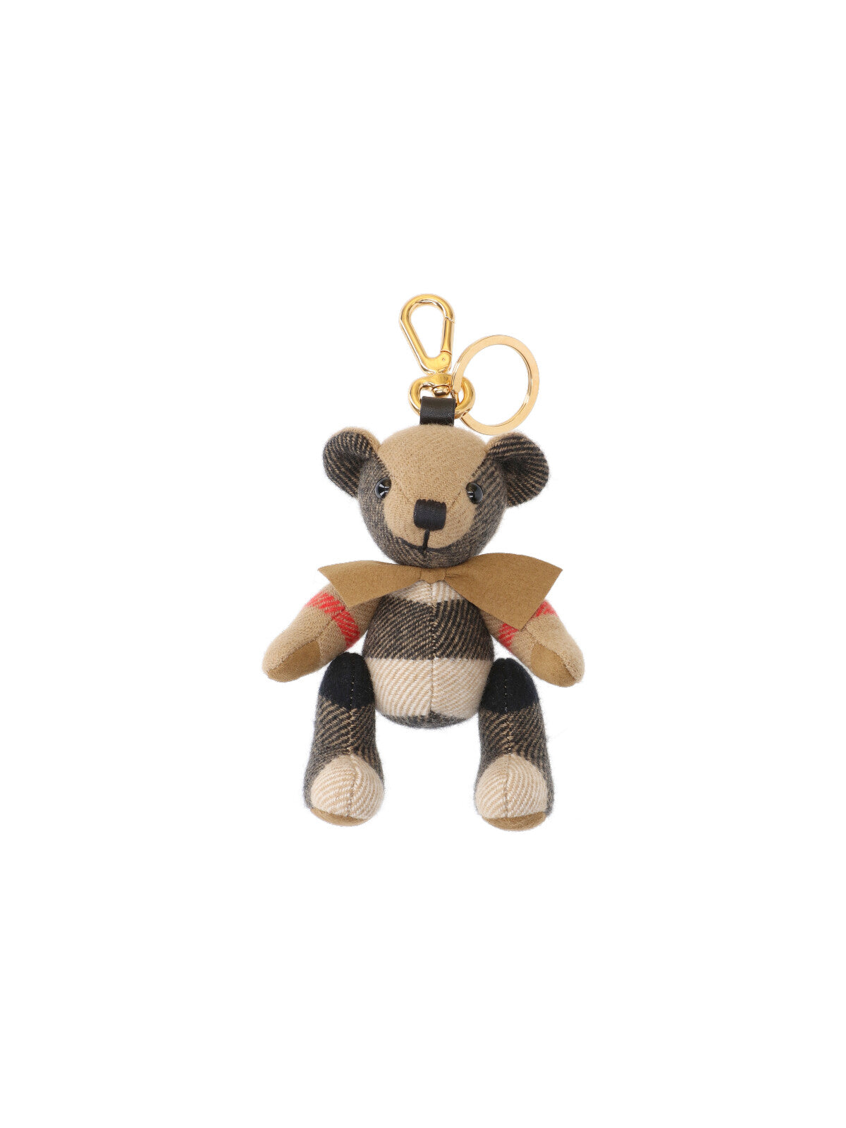 Beige Check Cashmere Teddy Bear Keychain