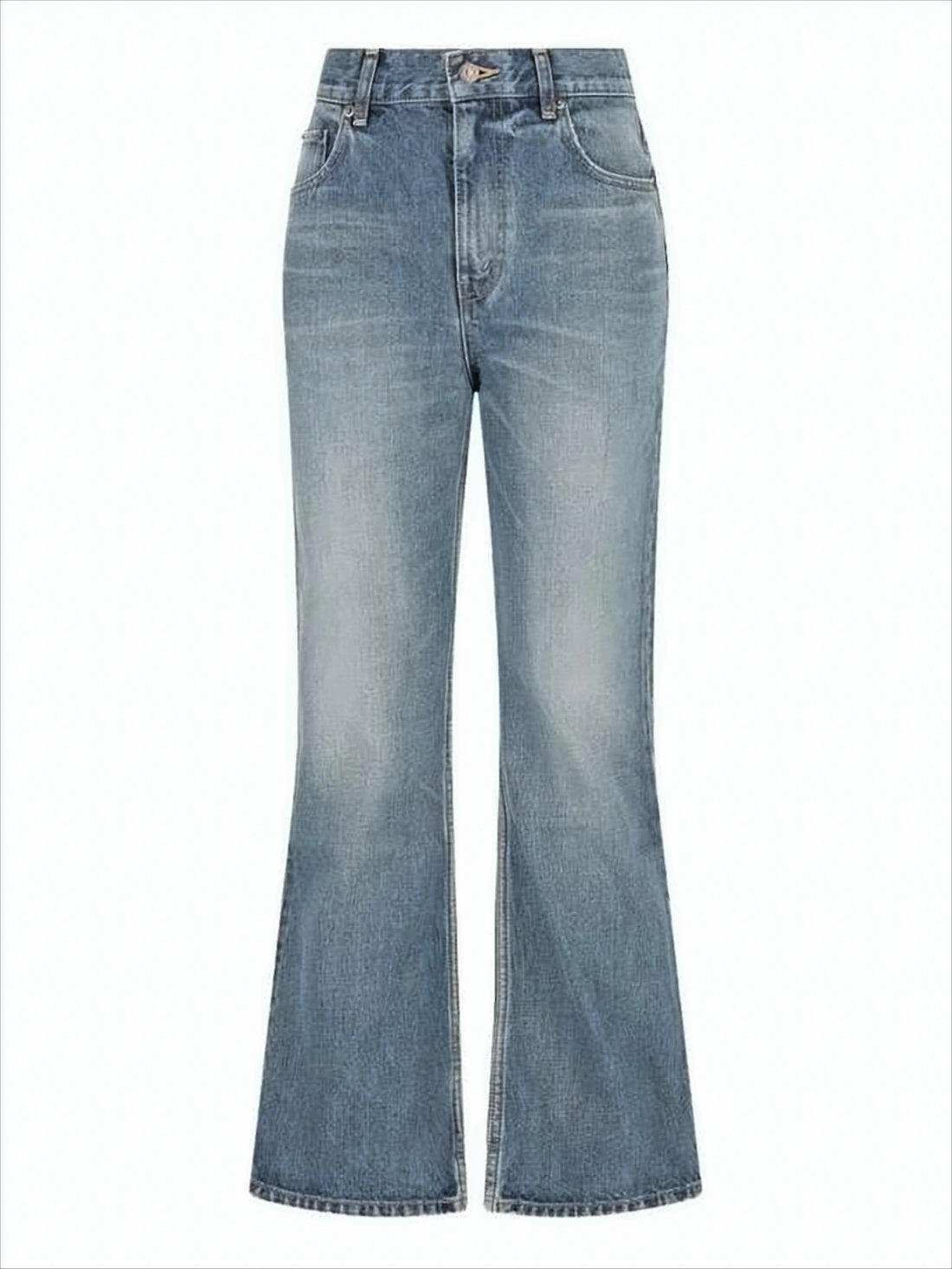 Flared Blue Denim Pants with Vintage Detailing