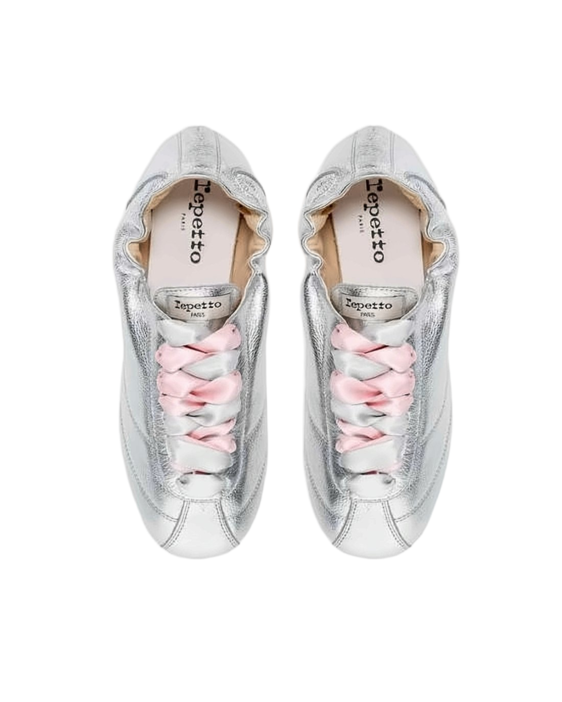 Metallic Silver Leather Sneakers with Satin Laces