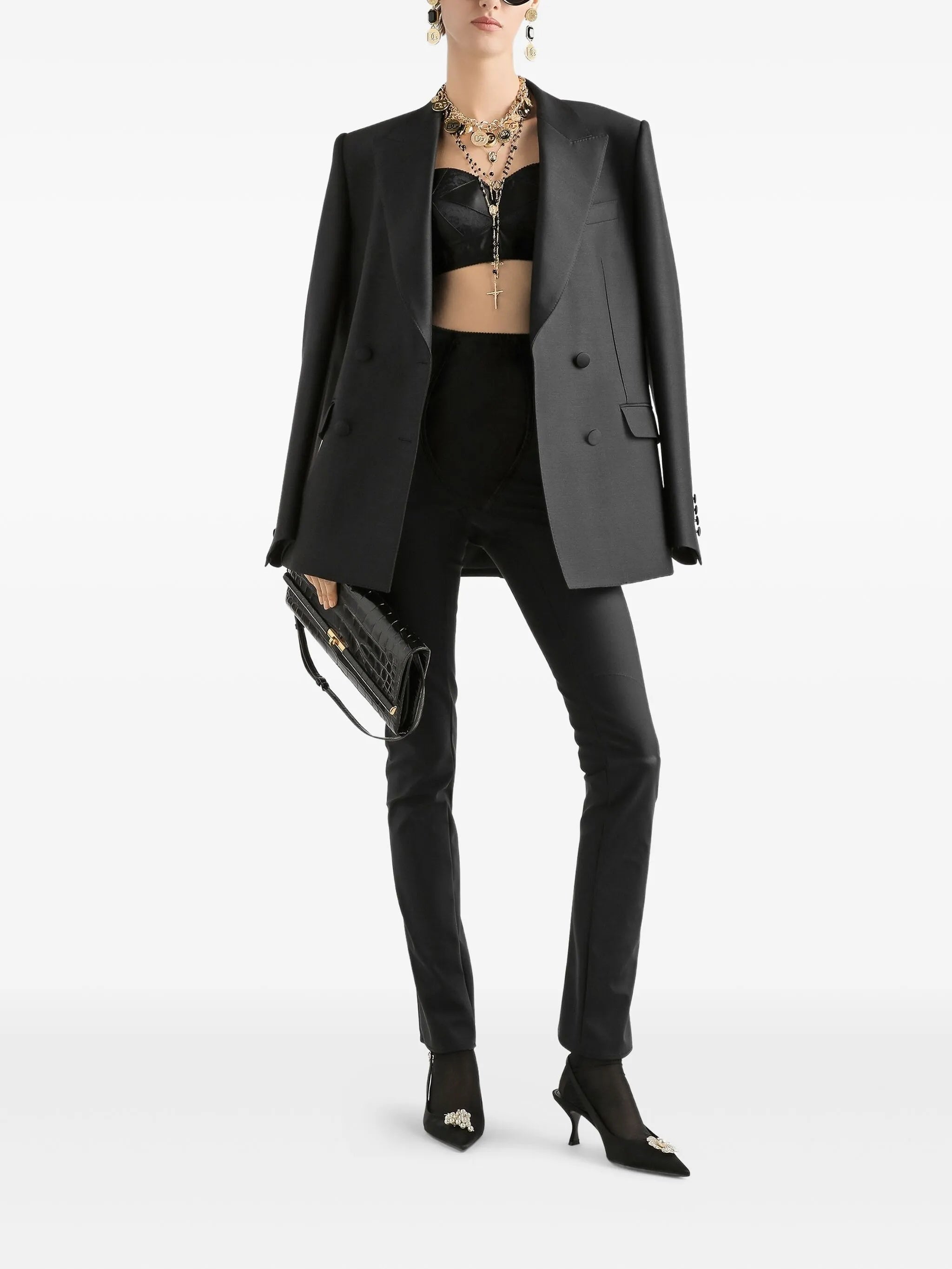 Double-Breasted Tailored Black Wool Blazer