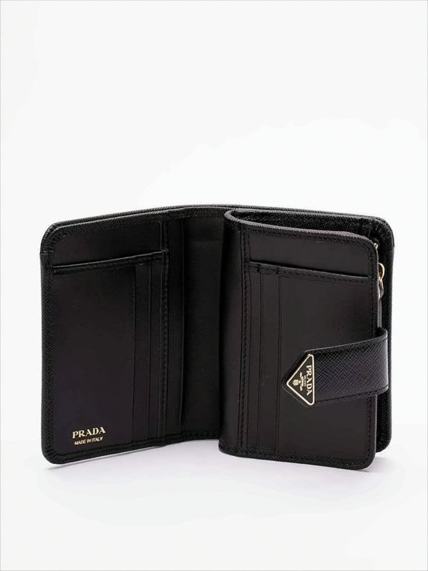 Textured Leather Bifold Wallet With Snap Closure And Metallic Accents