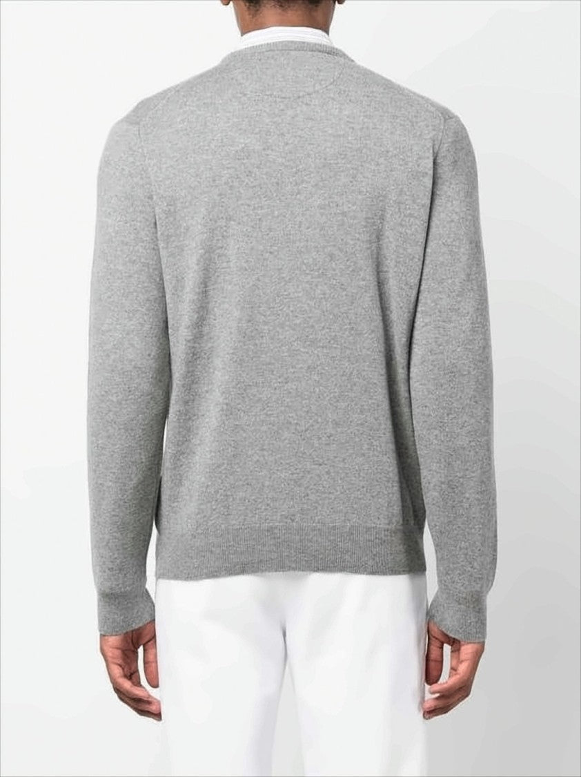 Long-Sleeve Wool Crewneck Sweater with Embroidered Logo