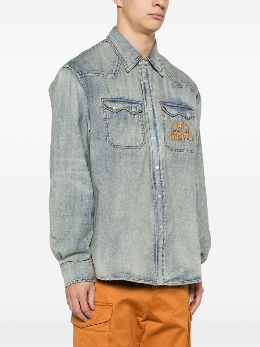 Koszula dżinsowa stonewashed, w kolorze niebieskim, w stylu casual