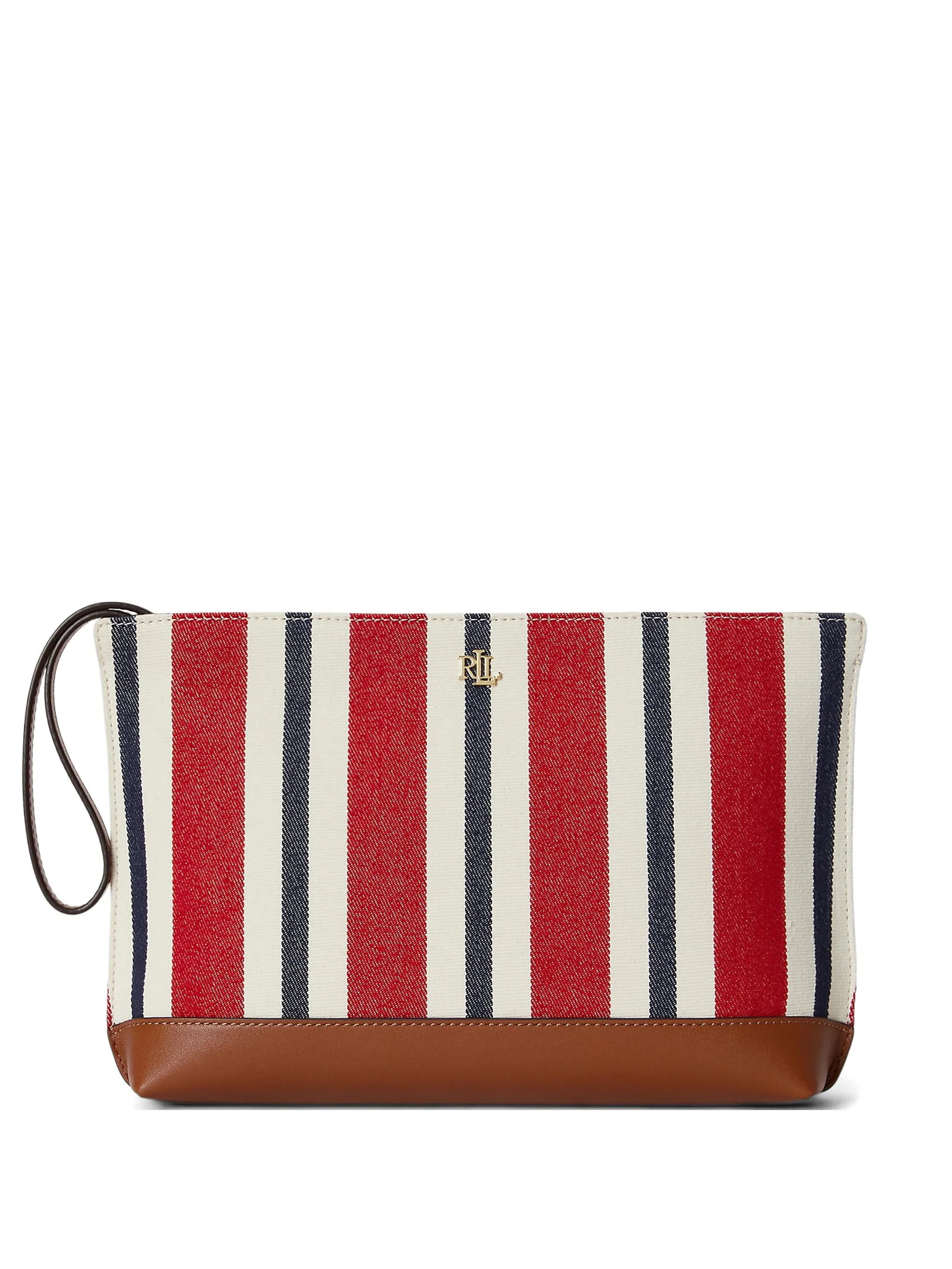 Rectangular Striped Pouch with Leather Base