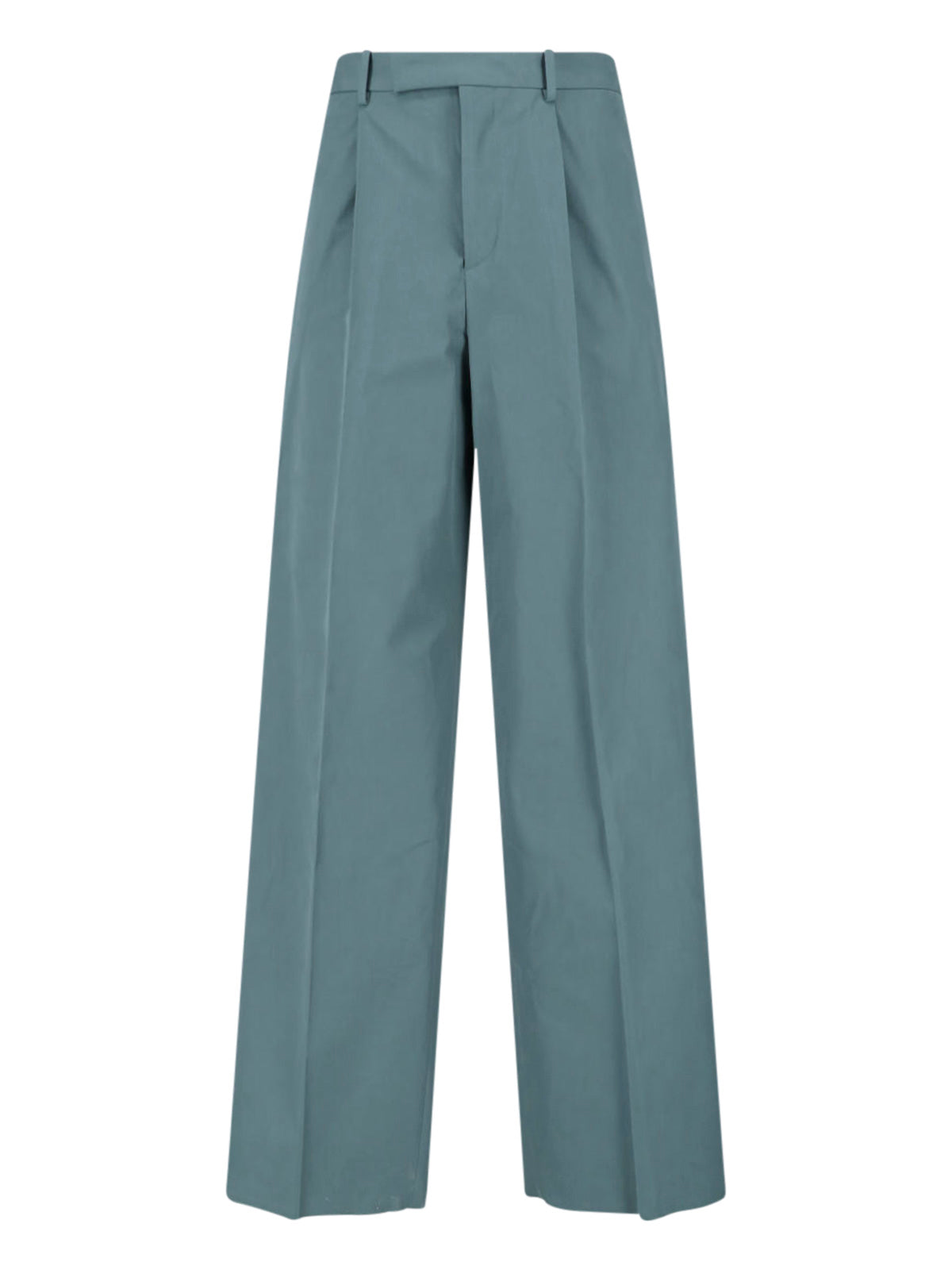 Blue Mid-Rise Straight-Leg Cotton Trousers