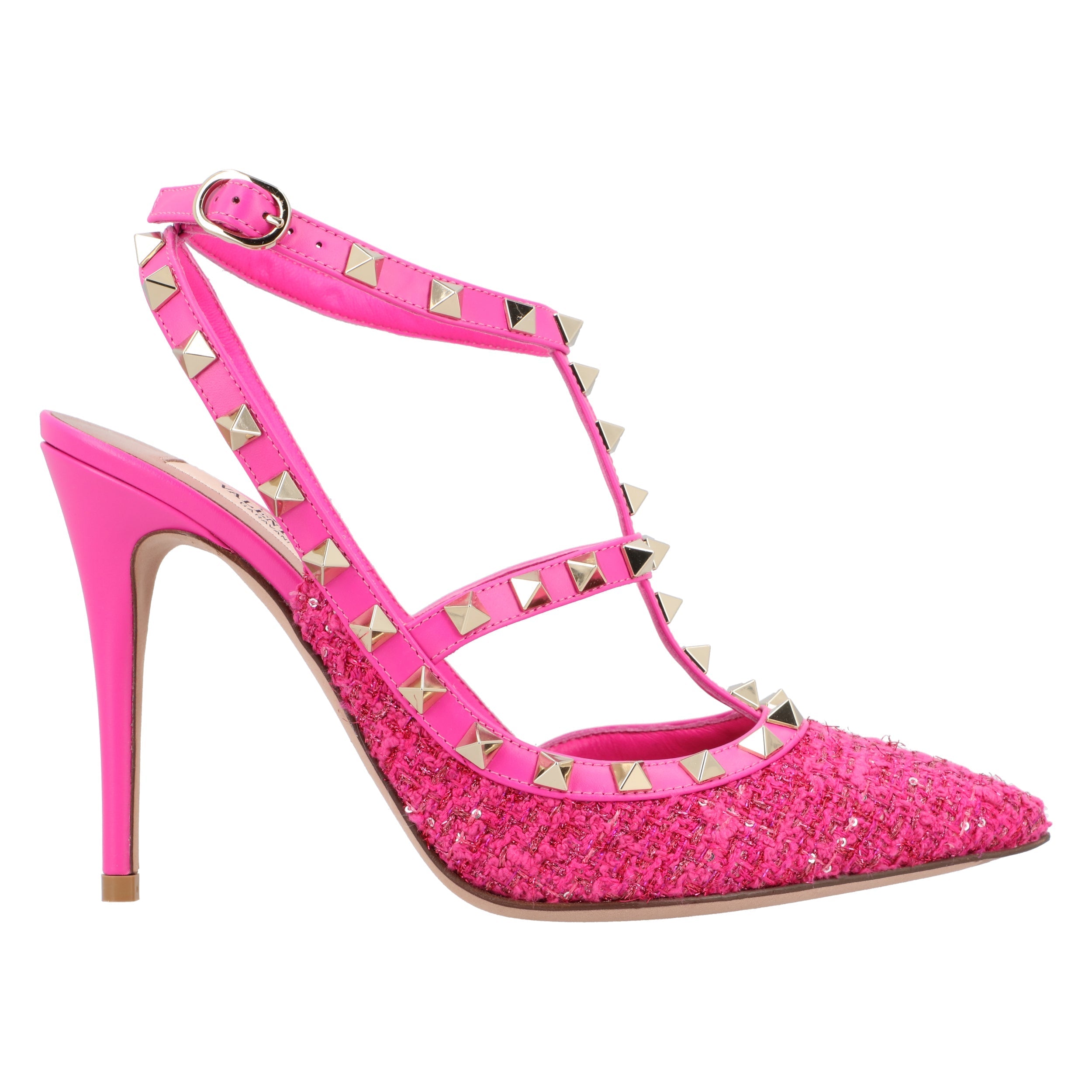 Caged 100 Tweed & Leather Pump Pink