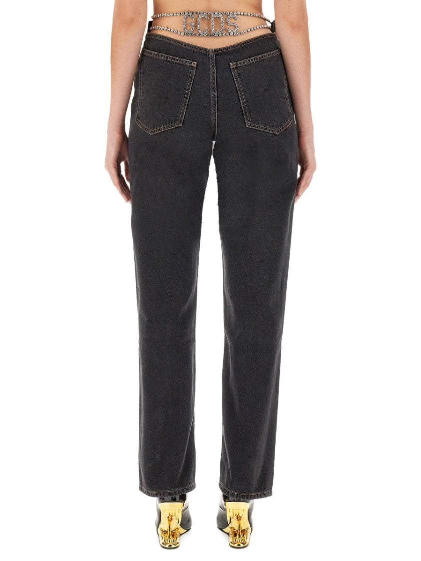Straight-Leg Black Denim Jeans