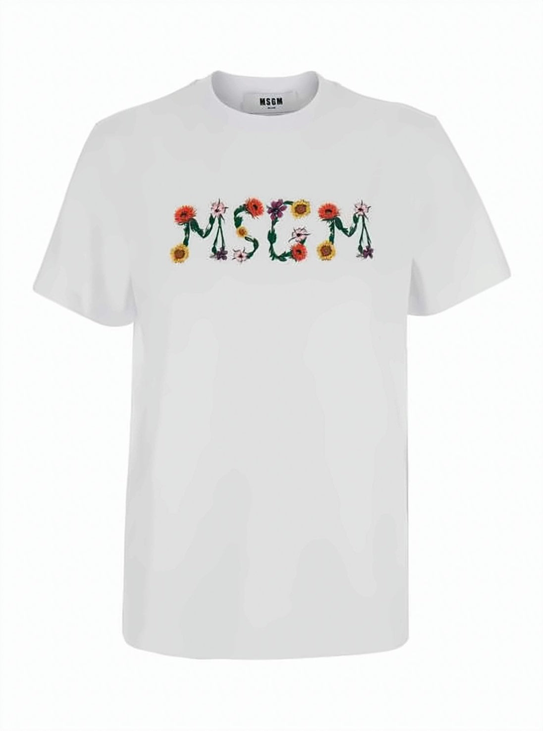 Floral Embroidered White Short-Sleeve T-Shirt by MSGM