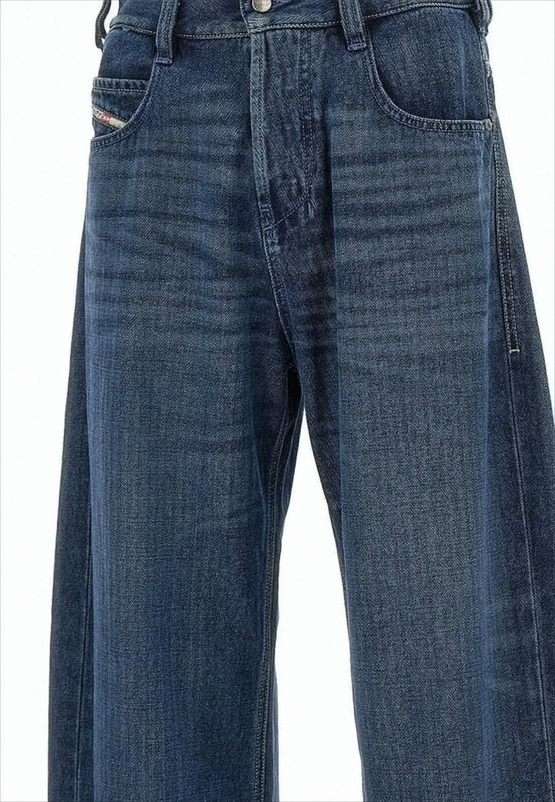 Cropped Wide-Leg Denim Pants with Classic Five-Pocket Design