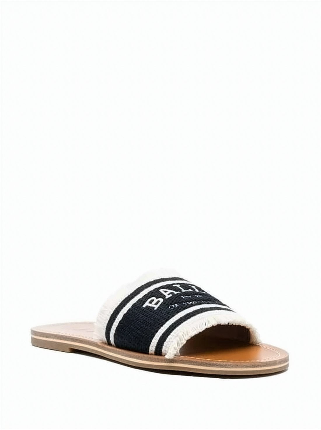 Wide Strap Slide Sandal with Fringed Edges