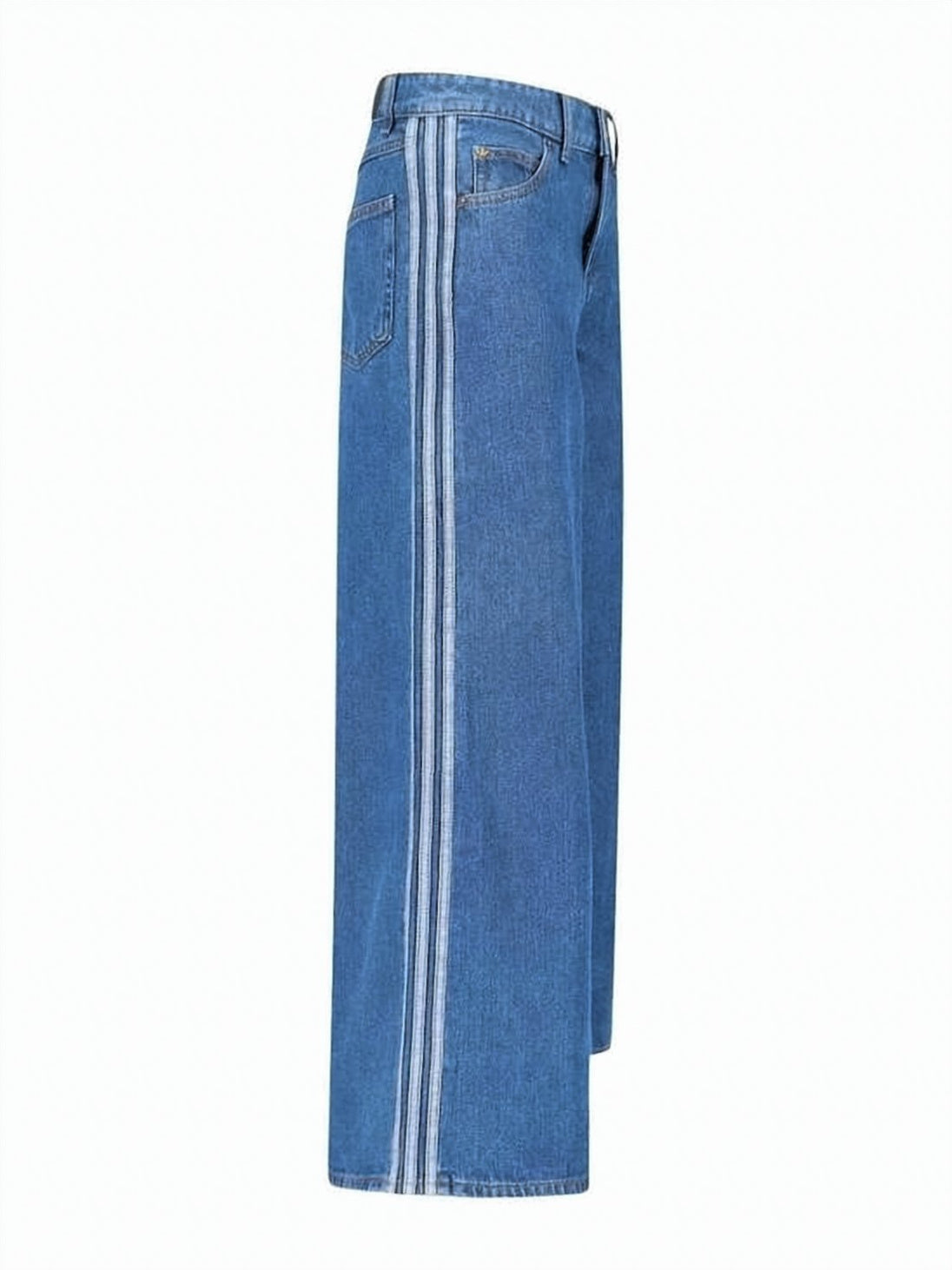 Blue High-Waisted Wide-Leg Cotton Pants