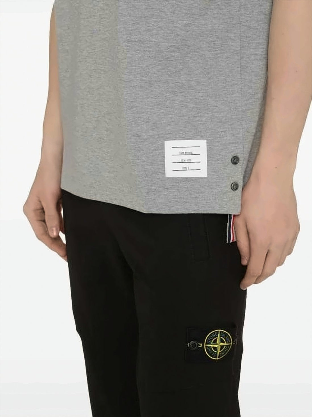 Grey Short-Sleeve T-Shirt with Tricolor Detail