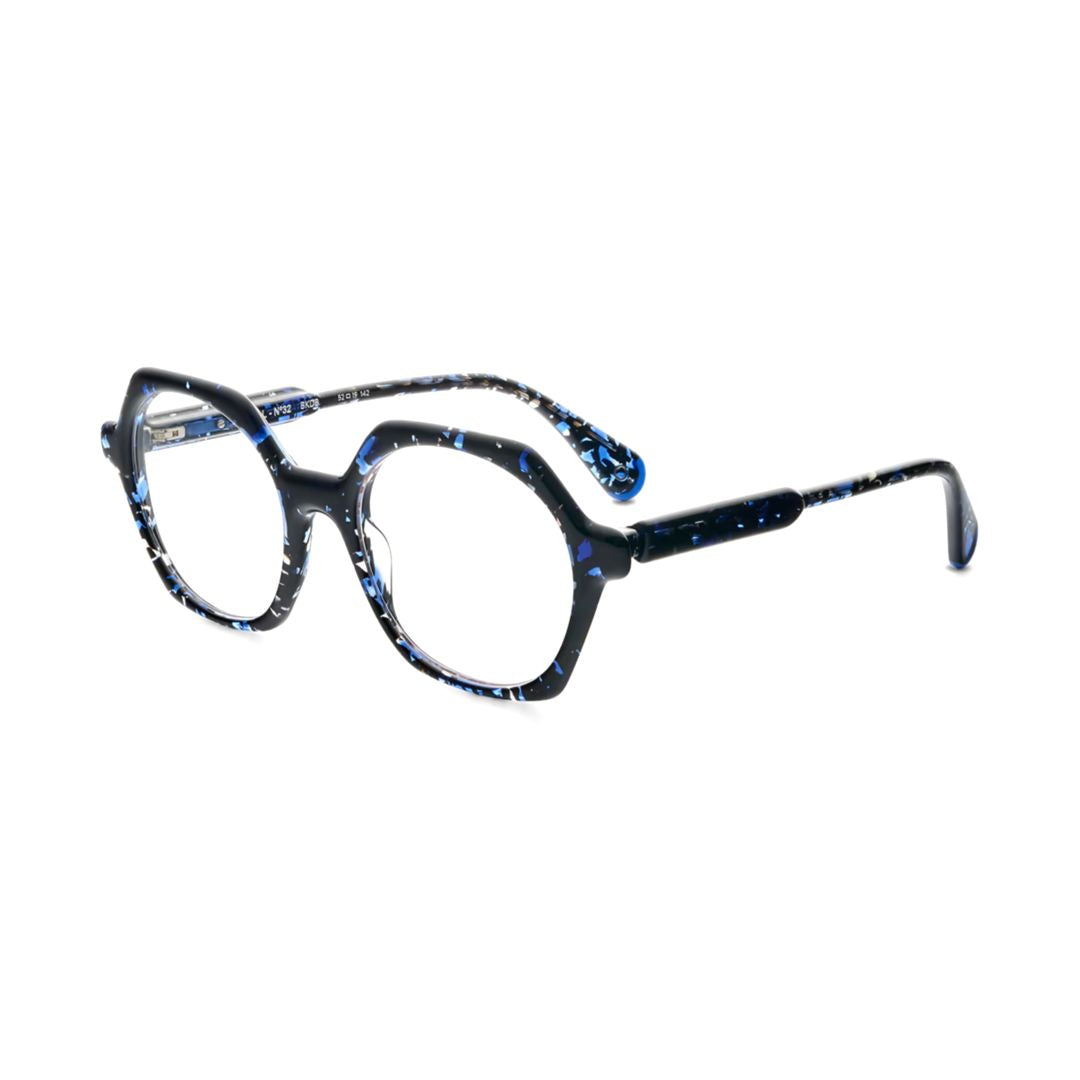 Brutal No.32 Hexagonal Geometric Eyeglasses with Marbled Accents