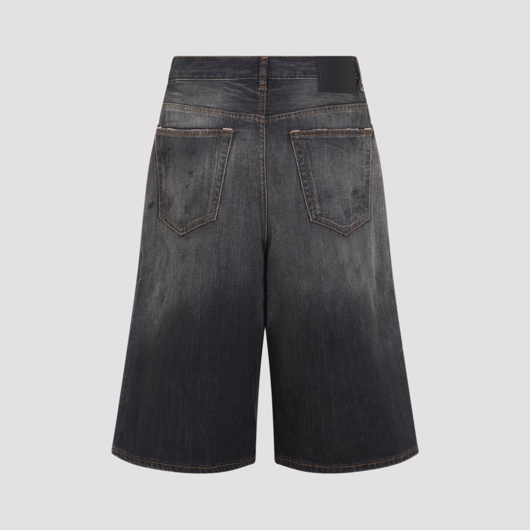 Relaxed Black Bermuda Shorts With Distressed Finish