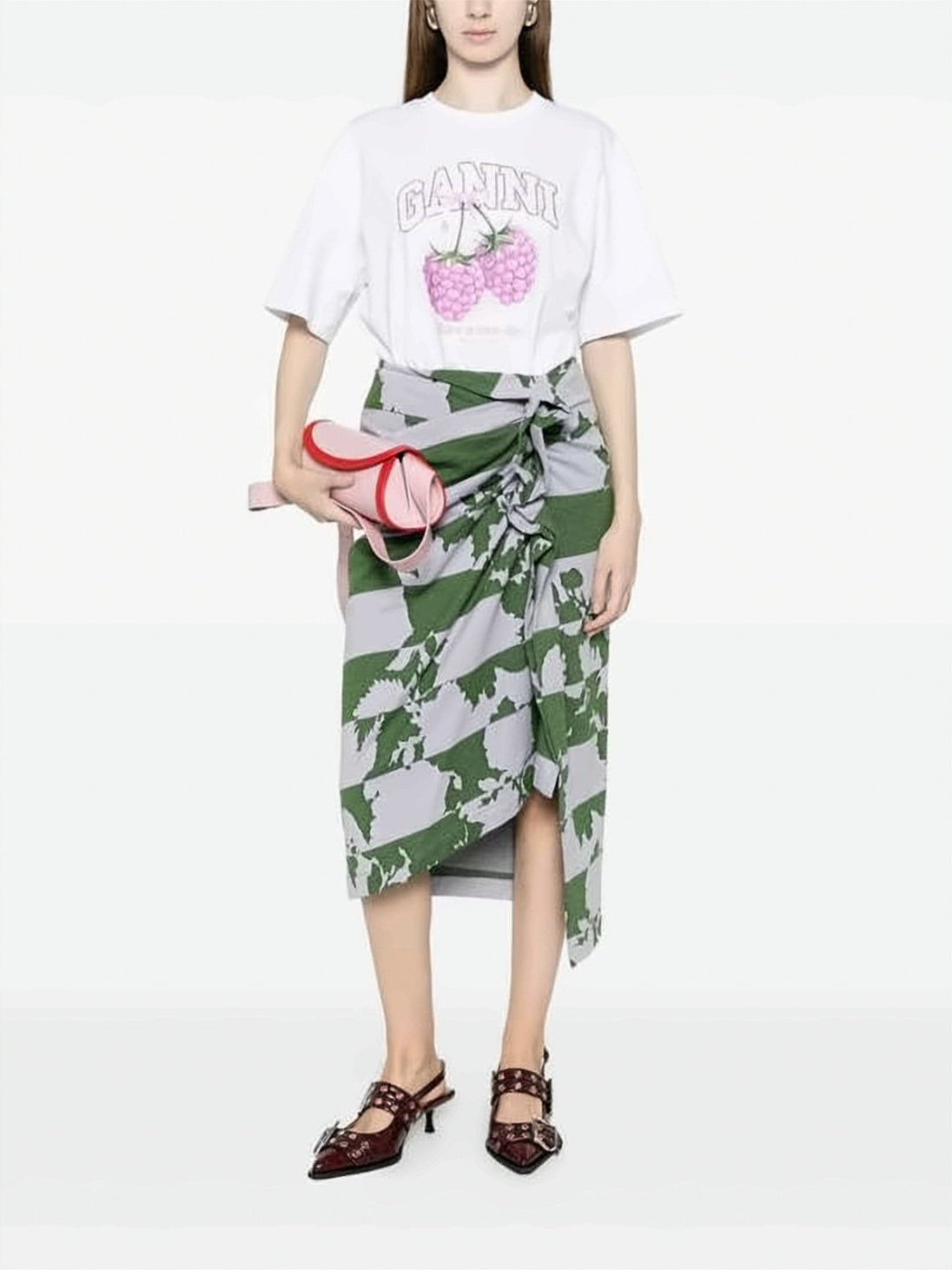 Relaxed Fit White T-Shirt with Raspberries Graphic