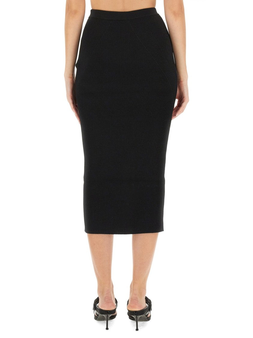 Ribbed Wool Blend Pencil Skirt