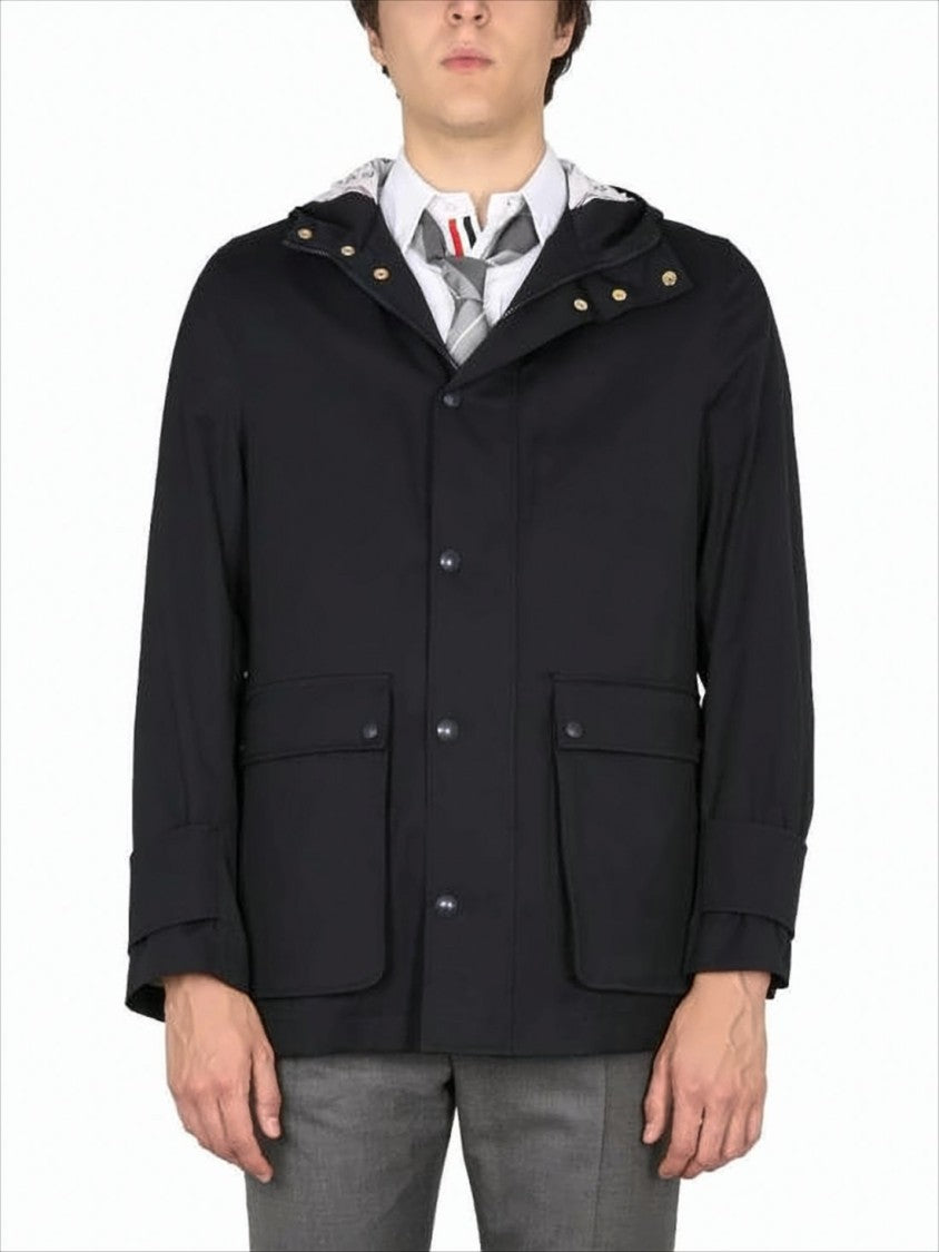 Classic Hooded Jacket with Front Button Closure and Tailored Finish