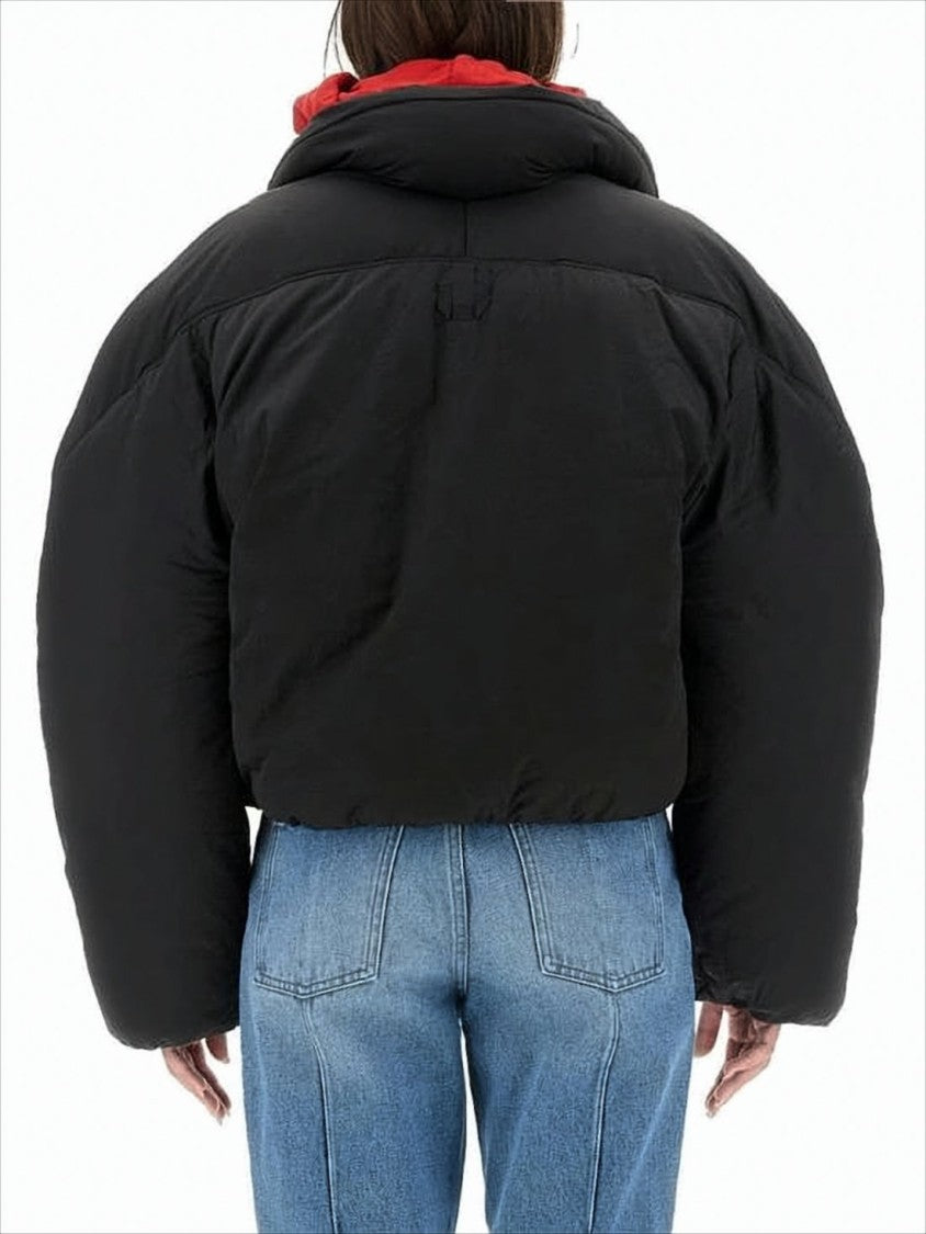 Cropped Black Puffer Jacket with Oversized Sleeves