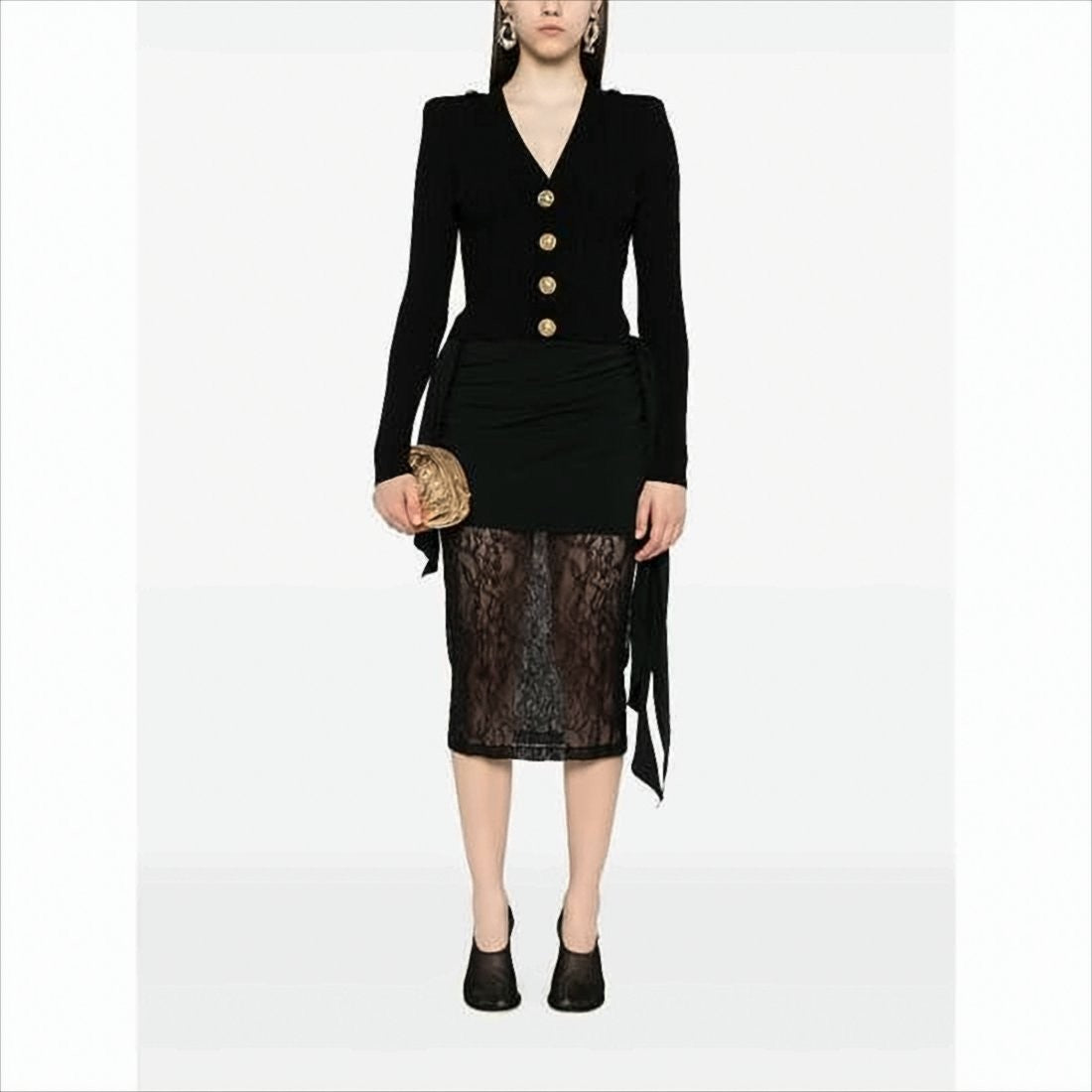 Fitted Ribbed Knit Cardigan with Structured Shoulders