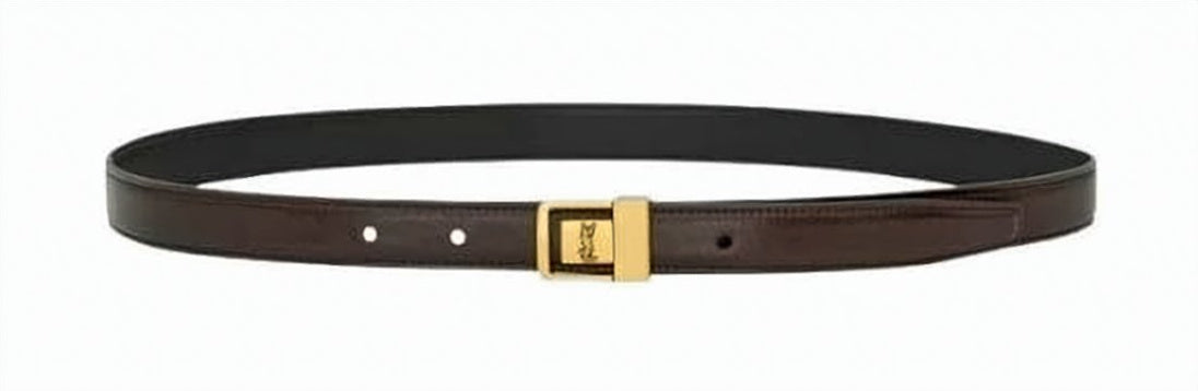 Slim Leather Belt with Polished Gold Buckle