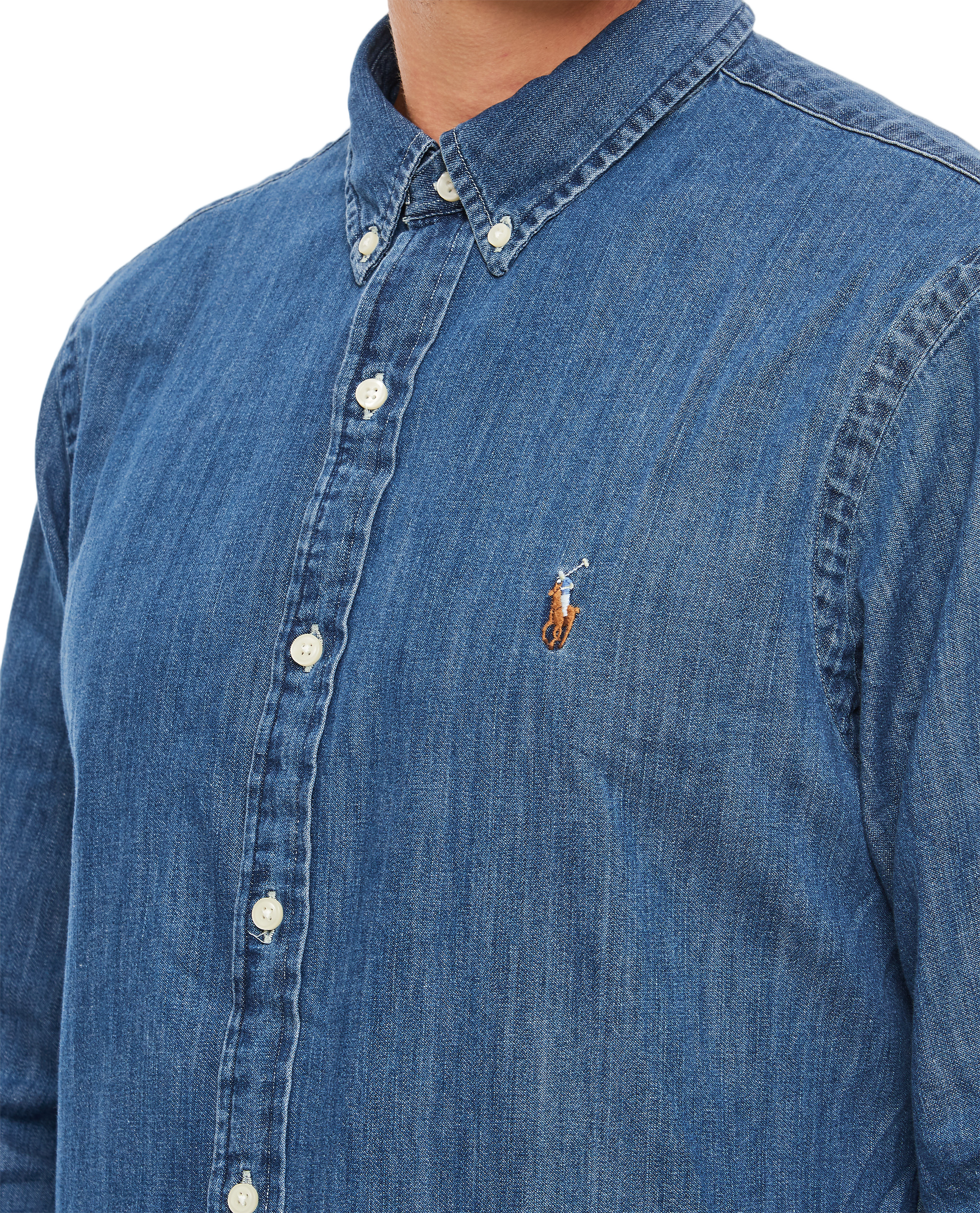 Classic Button-Down Denim Shirt With Embroidered Logo