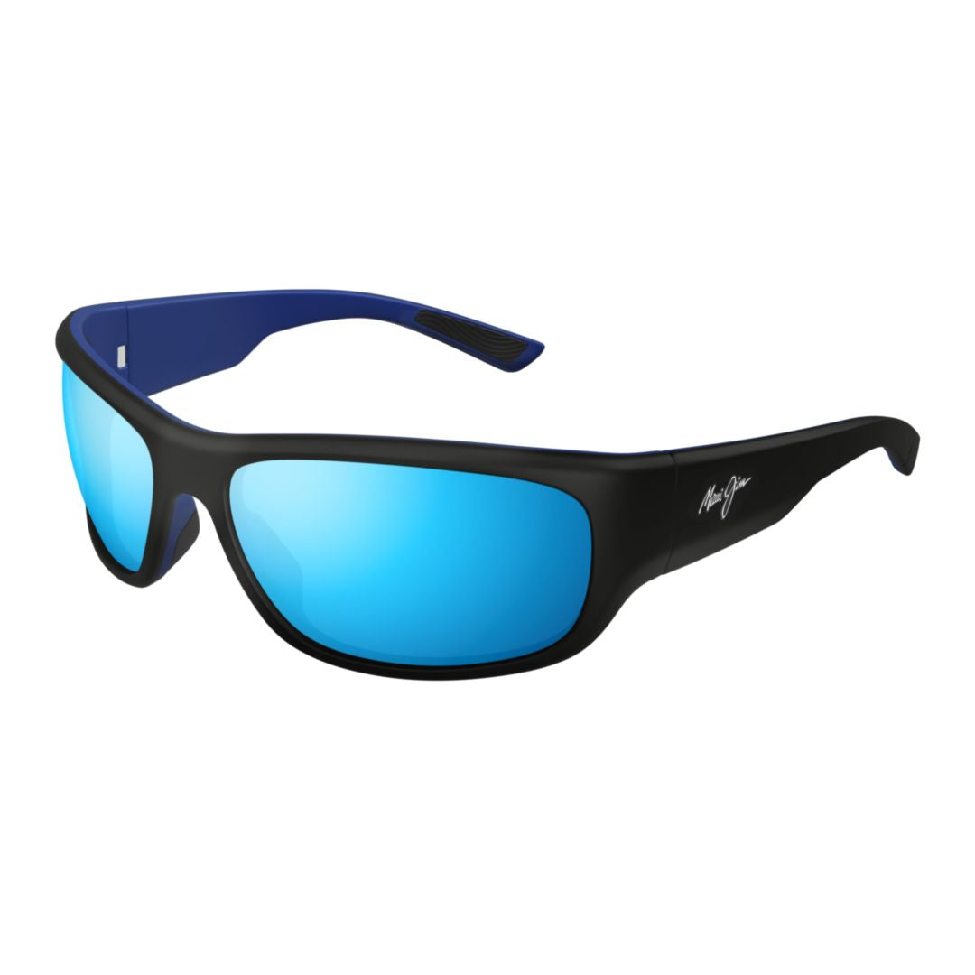 Maukele Rectangular Frame Sunglasses with Reflective Blue Lenses