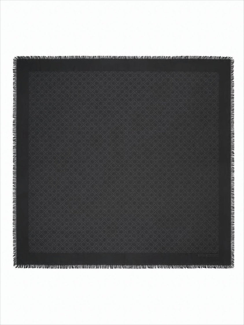 Rectangular Silk-Wool Blend Scarf with Intricate Geometric Pattern