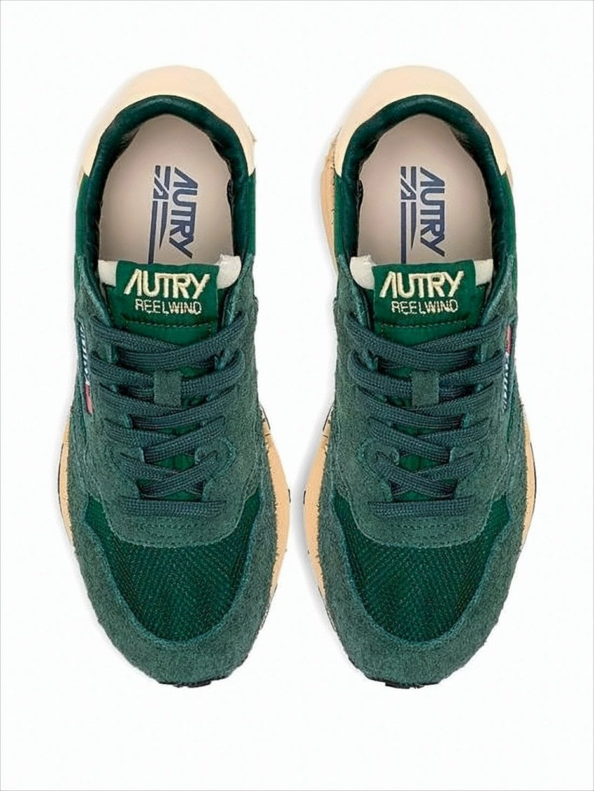 Textured Green Low-Top Sneakers with Suede
