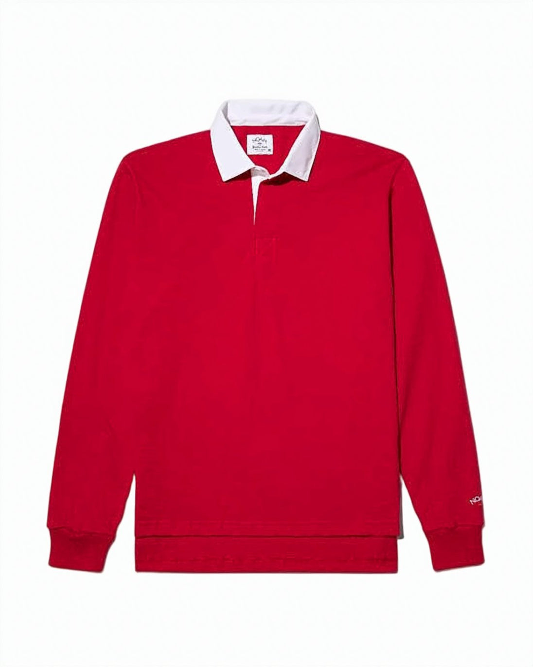 Red Long-Sleeve Polo Shirt with White Collar