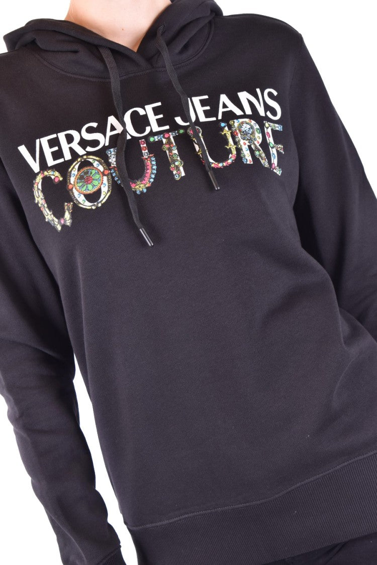 Hooded Black Sweatshirt With Bold Logo Print
