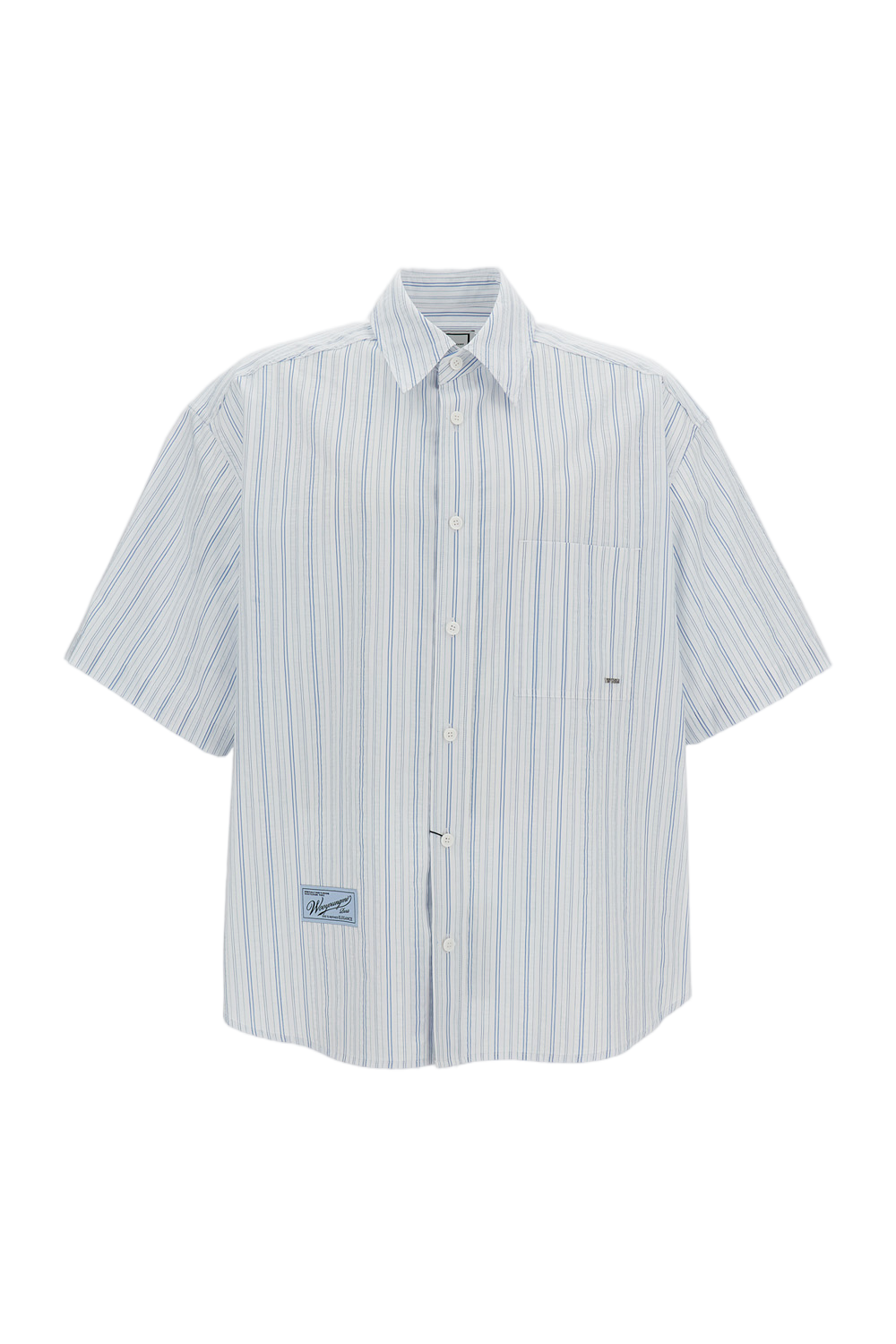 Light Blue Striped Cotton Short-Sleeve Shirt