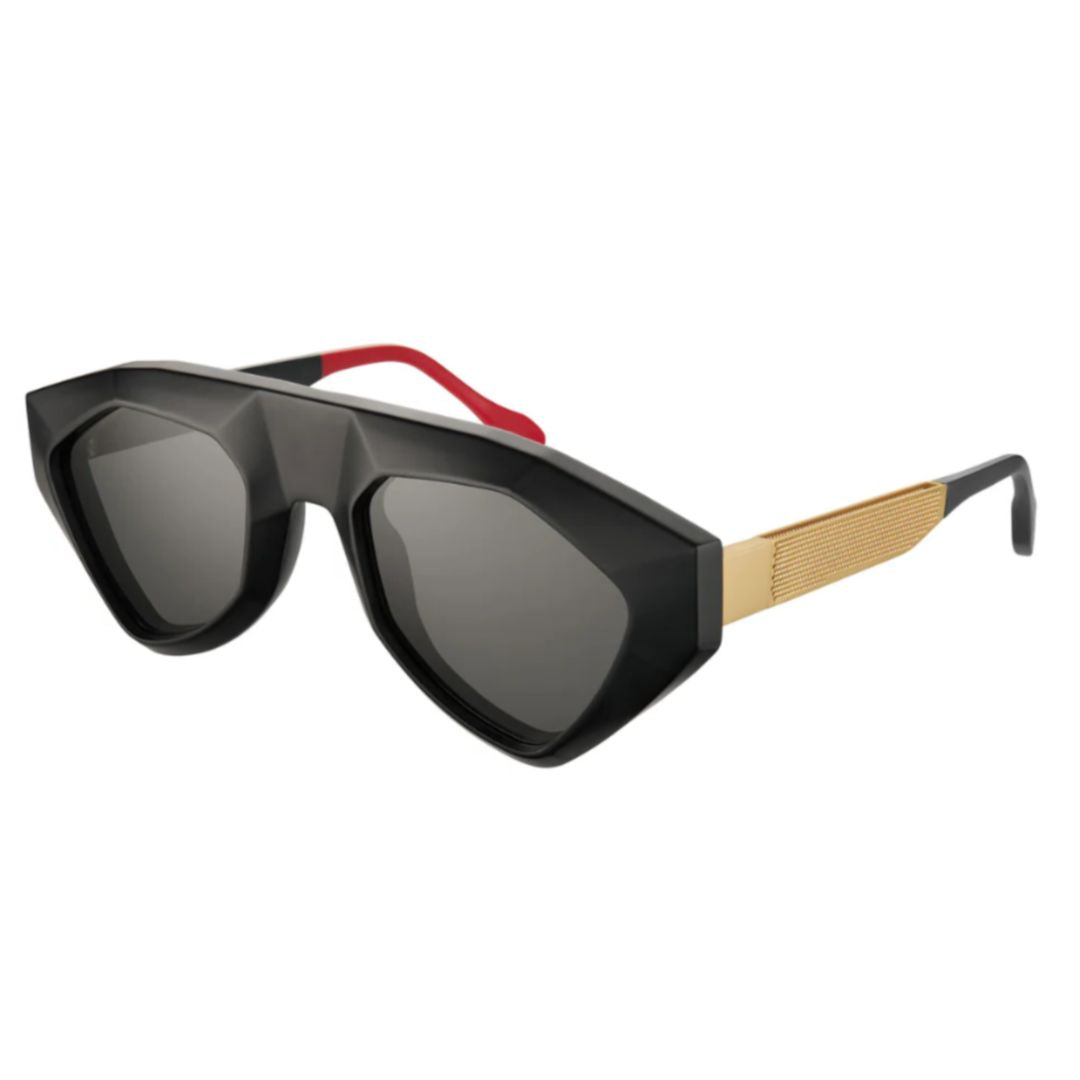 Sha Sh1 Matte Black Geometric Sunglasses with Textured Temples