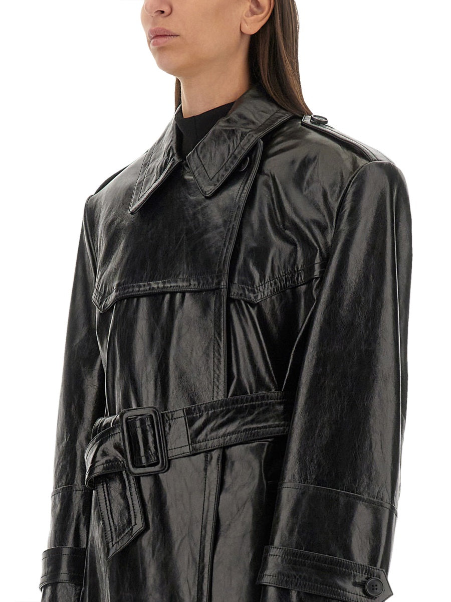 Glossy Black Lamb Leather Alfeo Coat