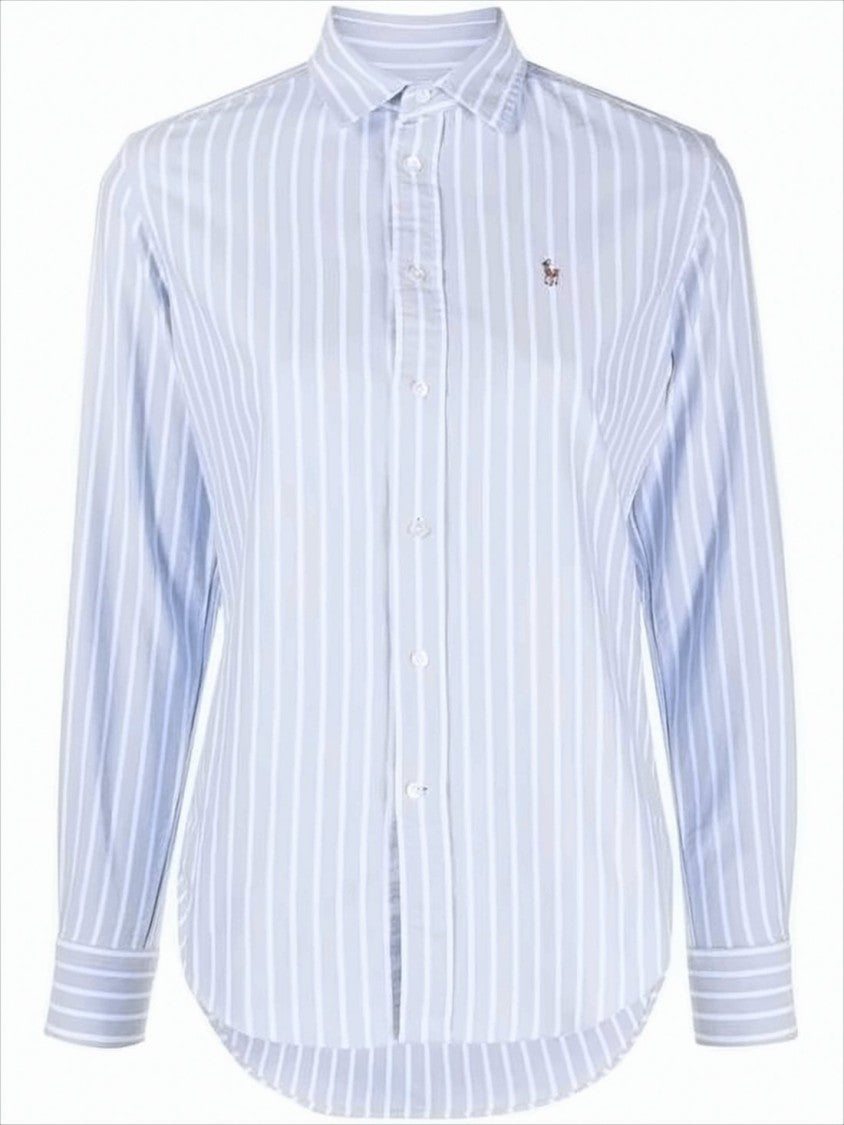 Striped Button-Up Blouse with Pointed Collar